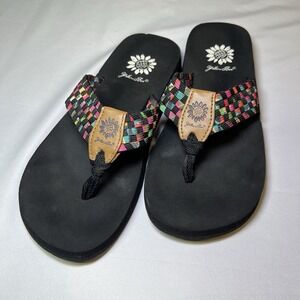 Yellow Box Oria Blue Multi Color Stripe Flip Flops Women's Size 6